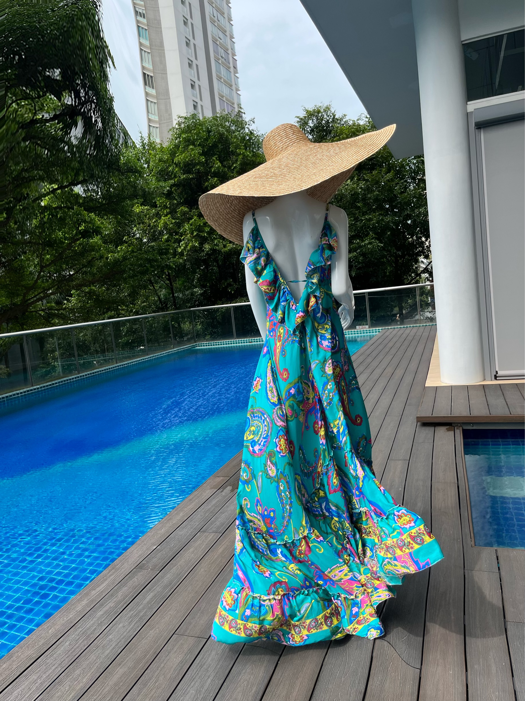 fitted lace wedding dress Blue Floral Maxi Frenchi Dress | Purple Door Boutique main image 0